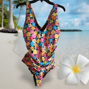 US12🏖️Anne Cole Colorful Ruched Floral One Piece Swimsuit